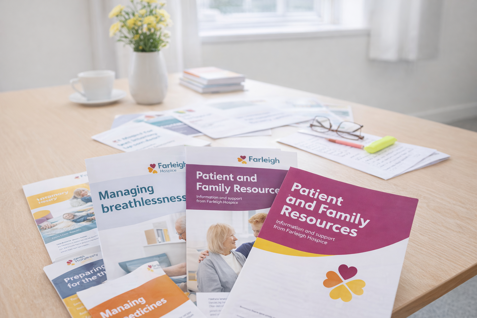 Patient and family resources on a table