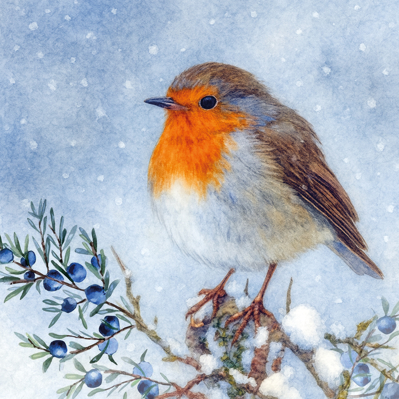 Blue Berry Robin Christmas Cards