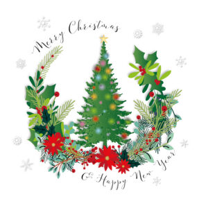 Xmas Poinsettia Tree Christmas Cards