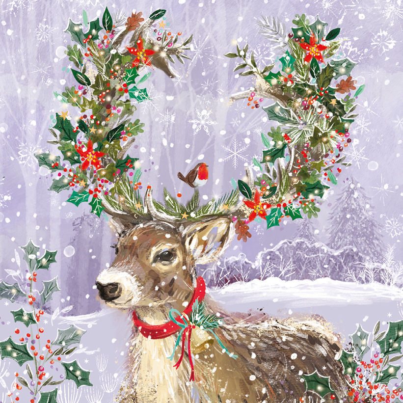 Reindeer Wreath Christmas Cards